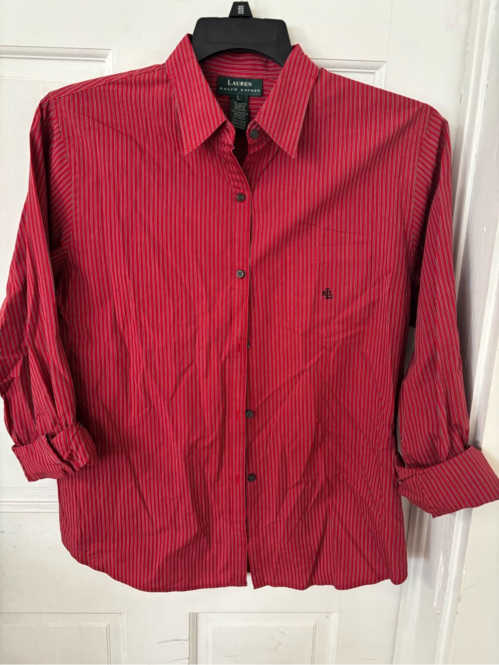 Lauren Ralph Lauren Red Striped Cotton Button-Down Shirt